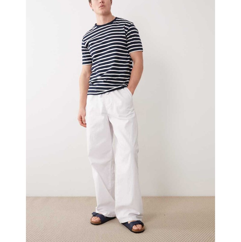 ASOS DESIGN baggy fit linen blend trousers in white