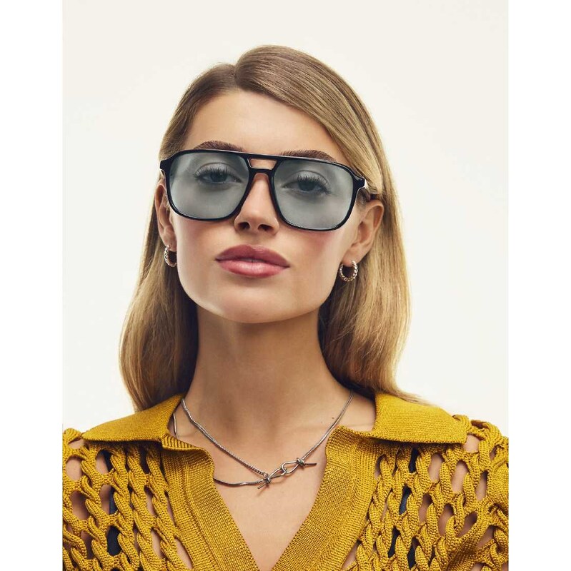 Quay Australia Quay on the fly aviator sunglasses in black with aqua 114513965