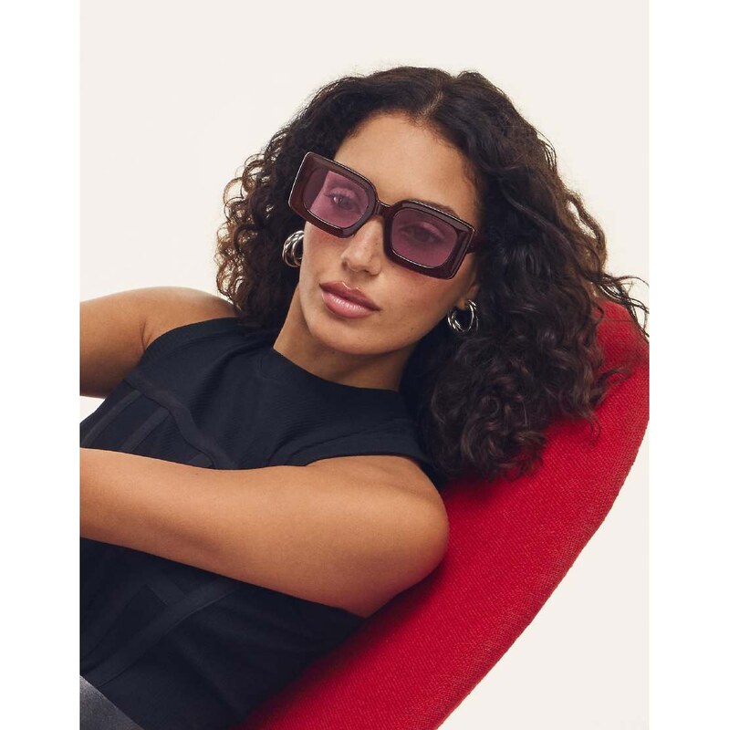 Quay Australia Quay talk show rectangle sunglasses in burgundy-Red 114513970