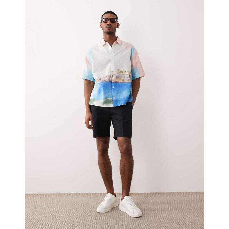 ASOS DESIGN tailored linen rich regular shorts in black