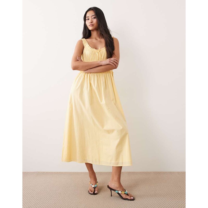Nobodys Child Ariel cotton ruched bodice ruffle trim midi dress