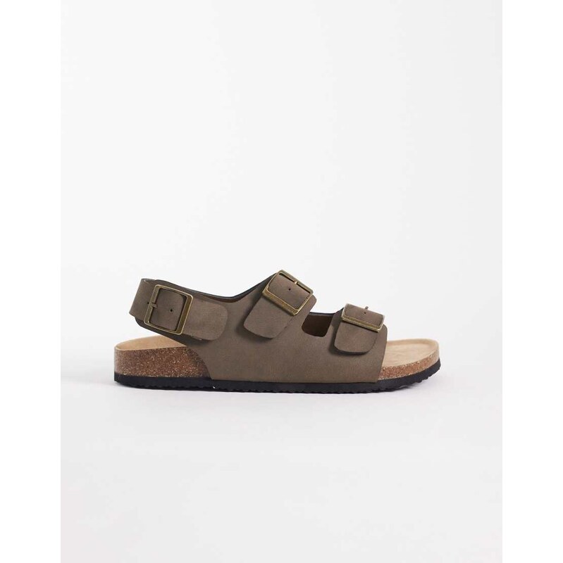 ASOS DESIGN three strap sandals with buckles in taupe-Neutral