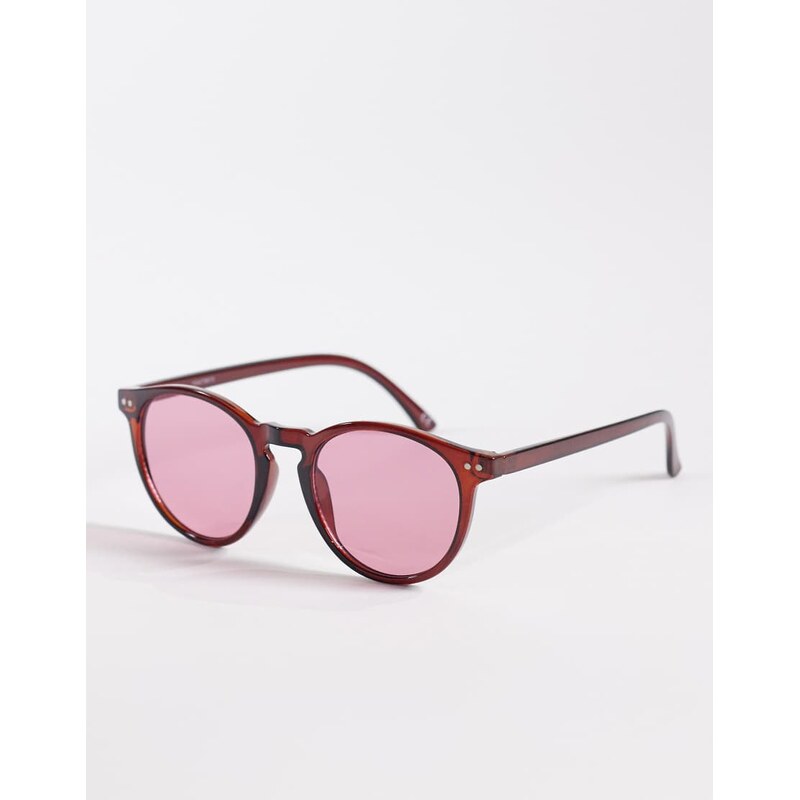 ASOS DESIGN round sunglasses in burgundy frame with pink lens