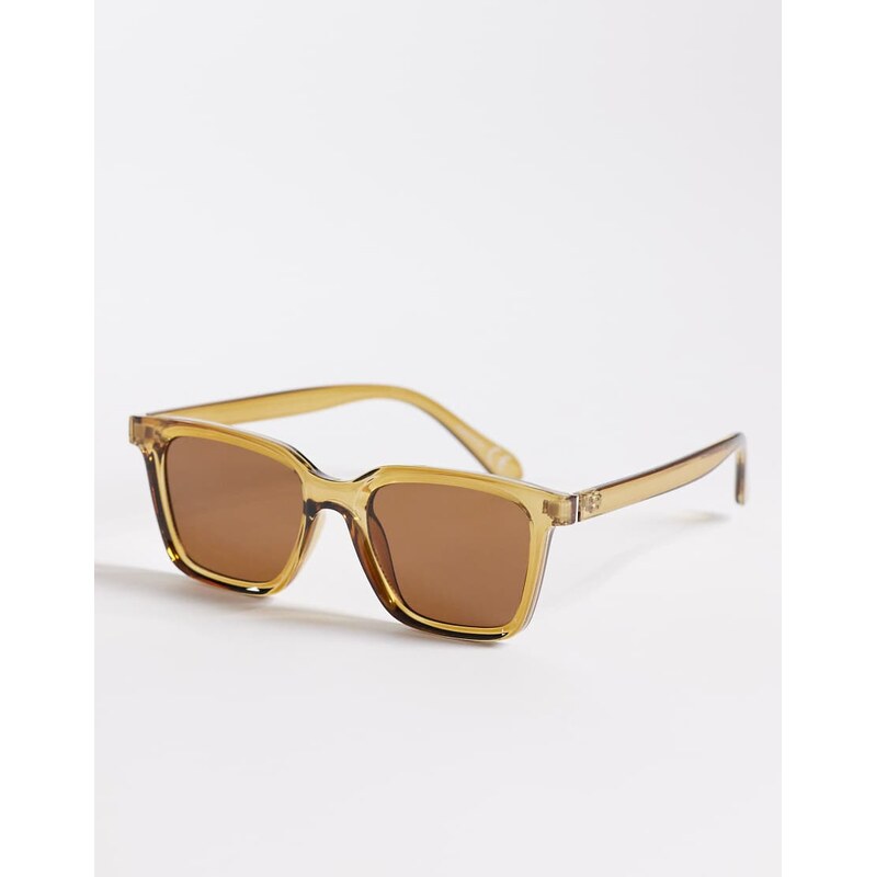 ASOS DESIGN square sunglasses in amber crystal frame with brown