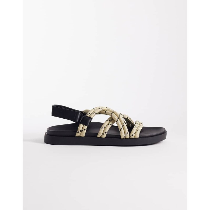 ASOS DESIGN cross strap rope sandals in stone-Neutral