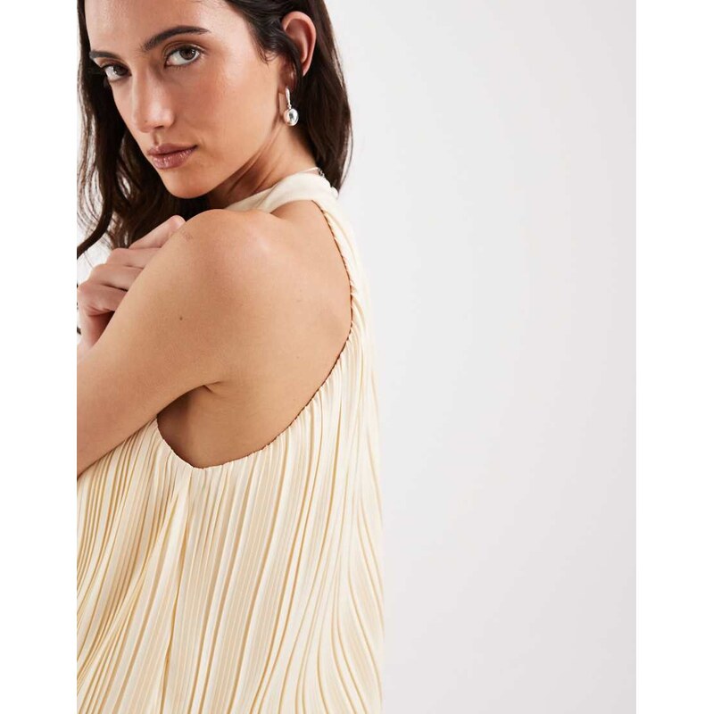 4th & Reckless plisse halterneck sleeveless top co-ord in lemon-Yellow 114403730
