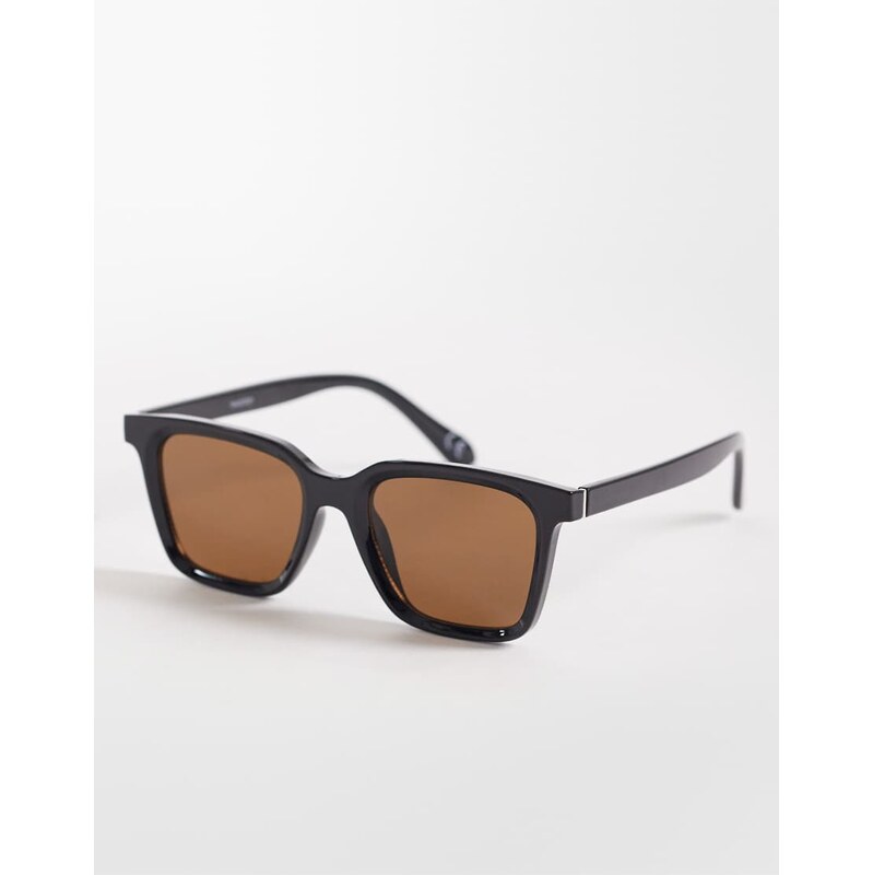 ASOS DESIGN square sunglasses in black frame with brown lens