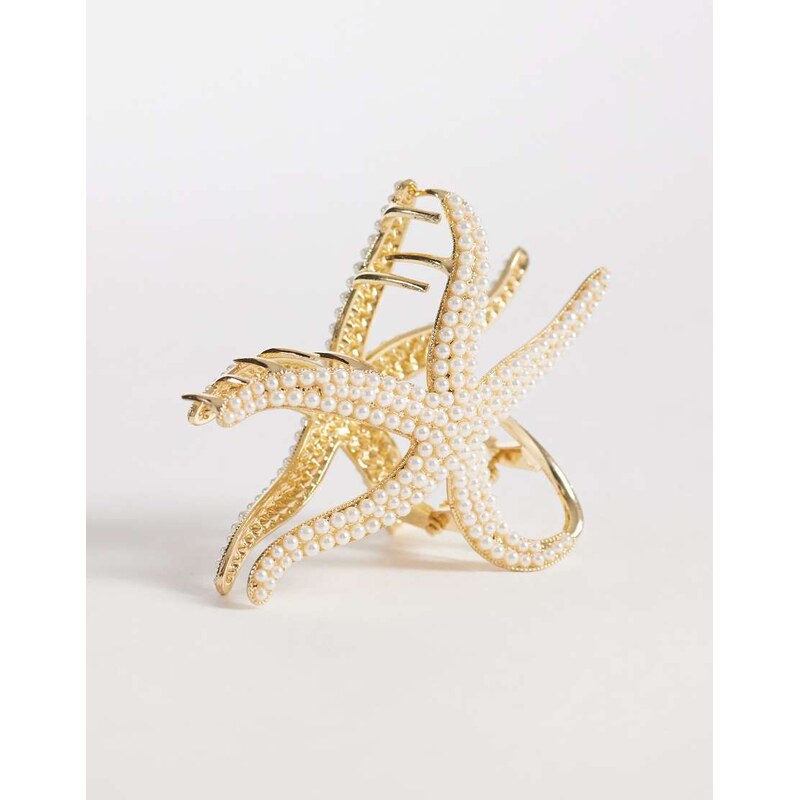 Accessorize sophia faux pearl starfish hair claw clip in white 114589547