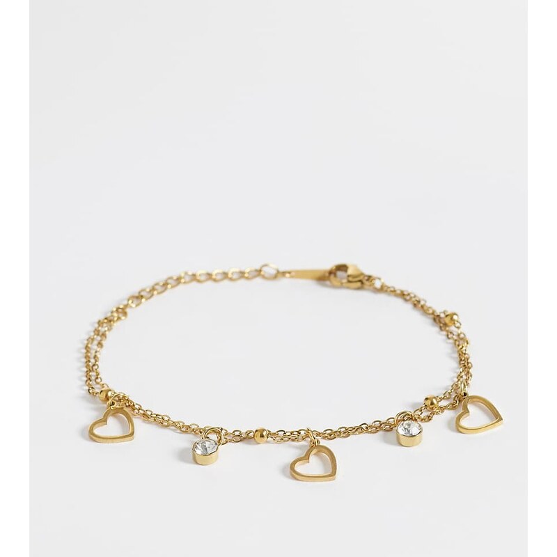 Lost Souls multi hearts charm bracelet in 18ct gold plated stainless 114403770