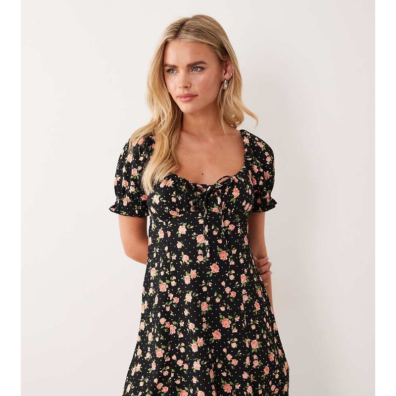 New Look Petite ditsy floral mini dress in black