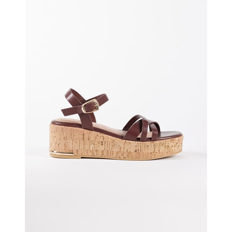 New Look cork wedge multistrap sandal in brown