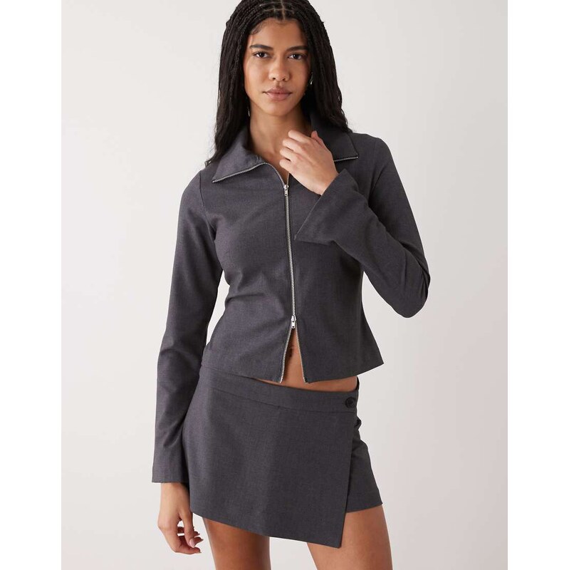 Weekday 2-way zip shirt in grey melange