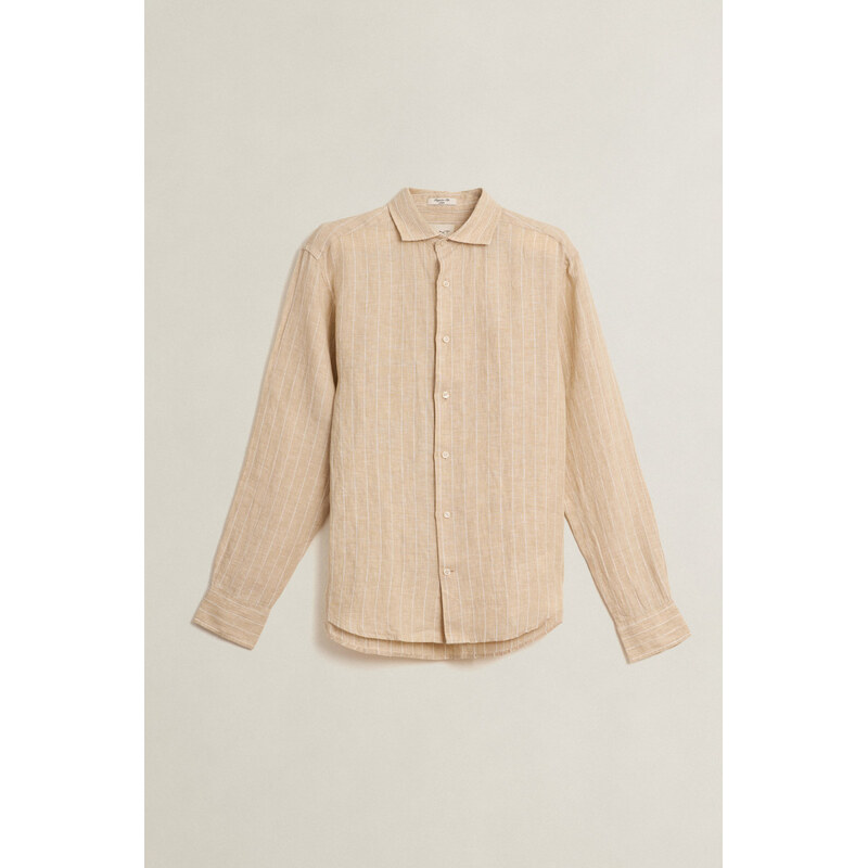 KOŠILE GANT REG LINEN STRIPE SHIRT OAT BEIGE