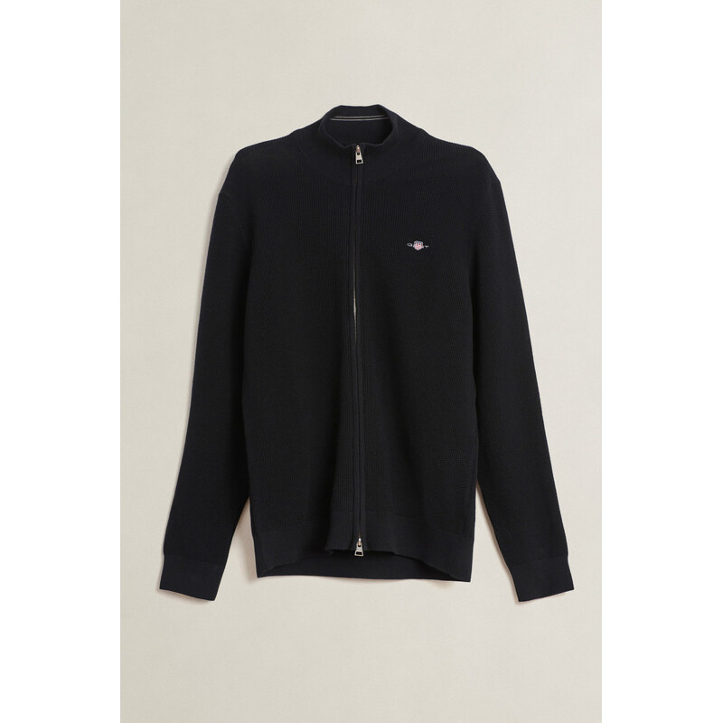 KARDIGÁN GANT MICRO TEXTURED COTTON ZIP CARDIGAN BLACK