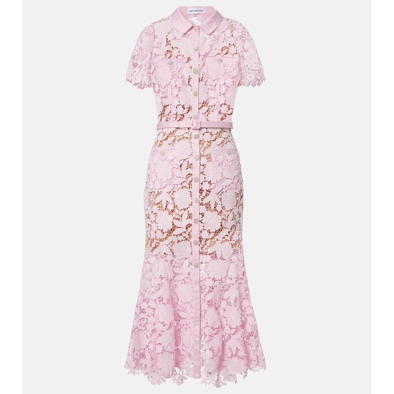 Self-Portrait Belted lace shirt dress