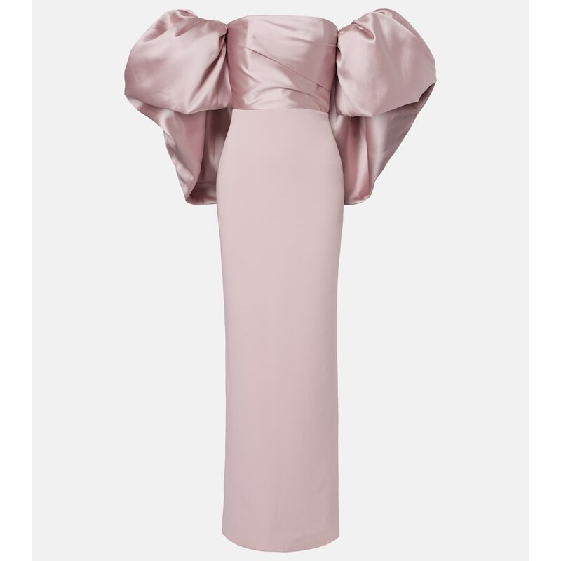 Solace London Floris satin-trimmed off-shoulder gown