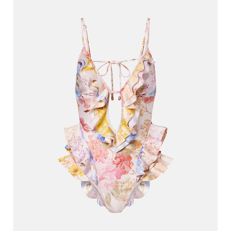 Zimmermann Como floral ruffled swimsuit