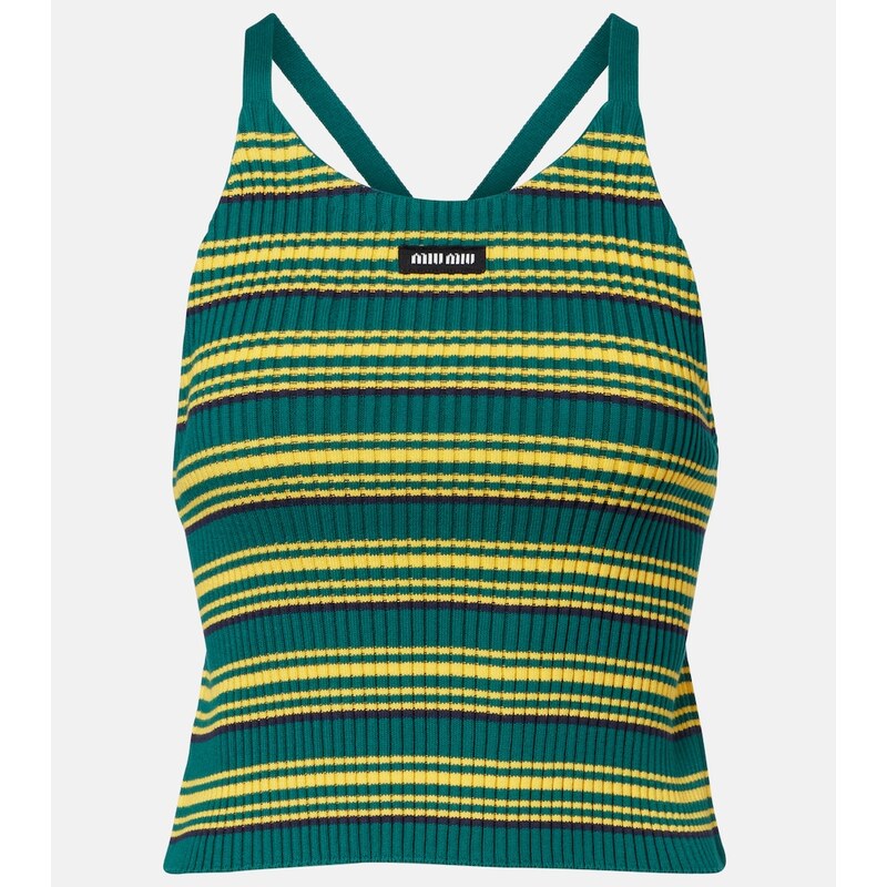 Miu Miu Ribbed-knit striped cotton-blend top