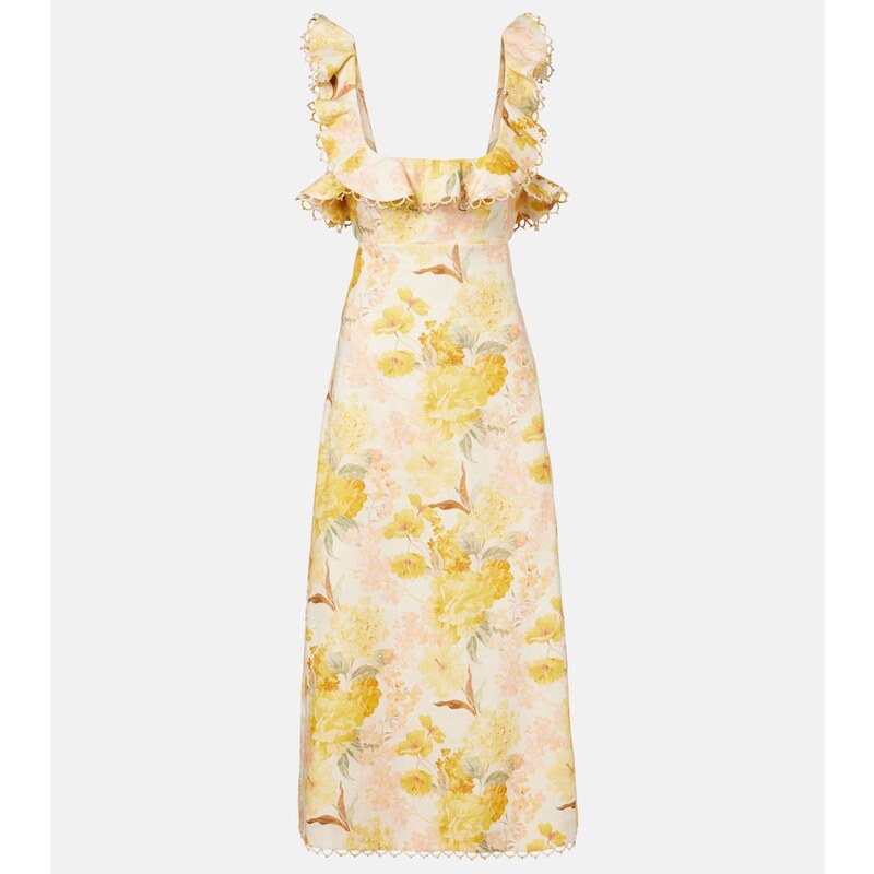 Zimmermann Como floral ruffled linen midi dress