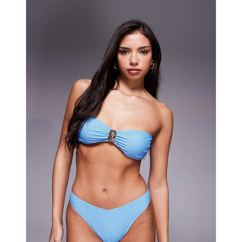Candypants geometric print bandeau bikini top in blue