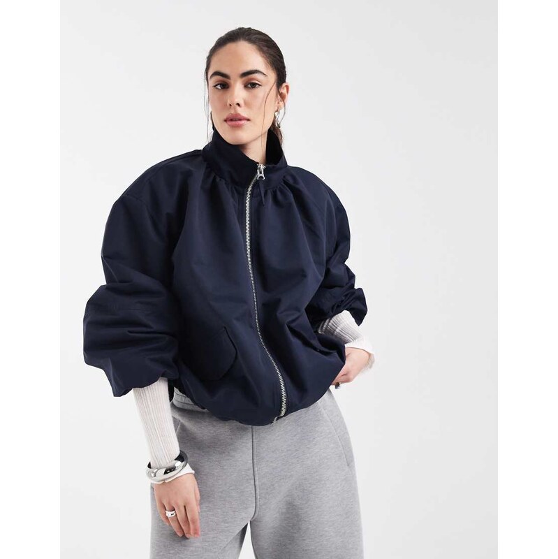 ASOS DESIGN oversized funnel neck bubble hem bomber in navy 115524826