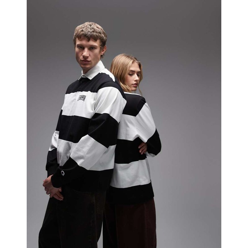 Champion striped rugby shirt in black and white
