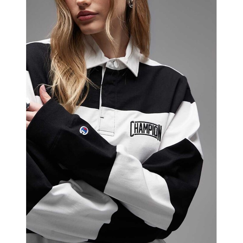 Champion striped rugby shirt in black and white