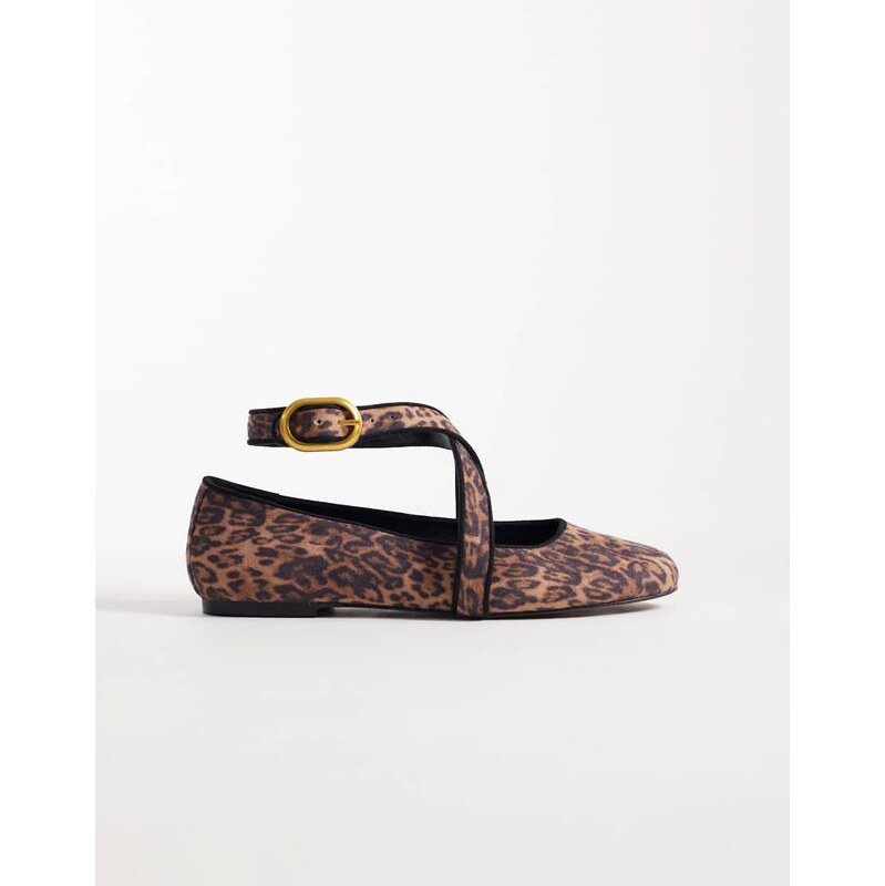 ASOS DESIGN Leash cross strap ballets in leopard-Multi