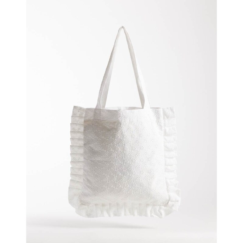 My Accessories broderie anglais ruffle tote bag in white 114385160