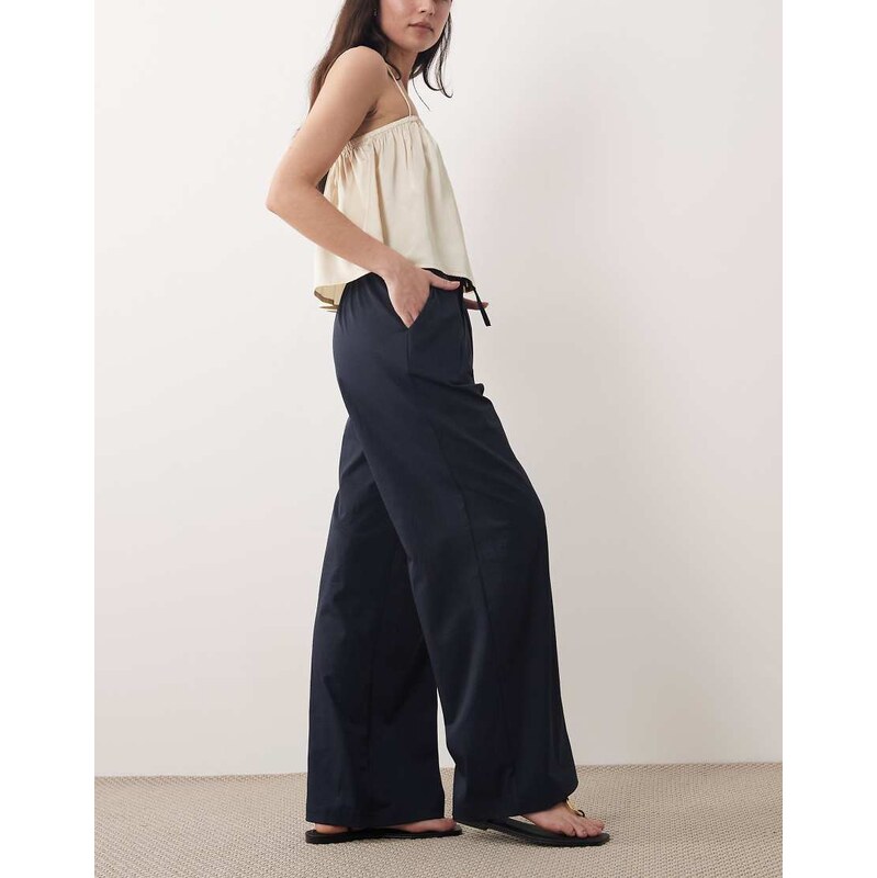Threadbare pull on wide leg trousers in navy 115518209