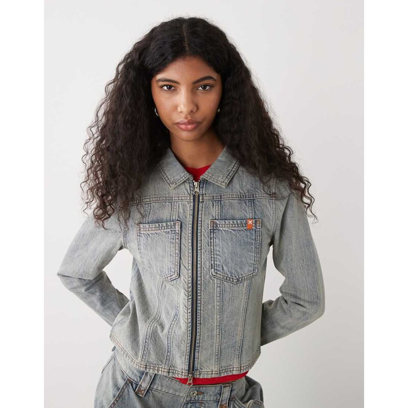 COLLUSION fitted denim jacket with double ended zip in light