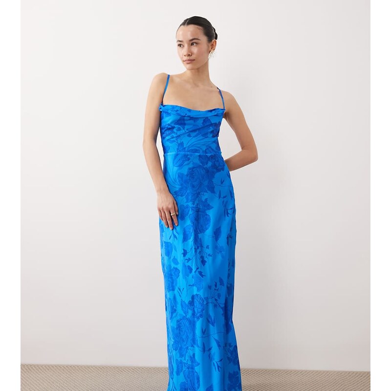 Hope & Ivy Petite satin cami maxi dress in blue floral