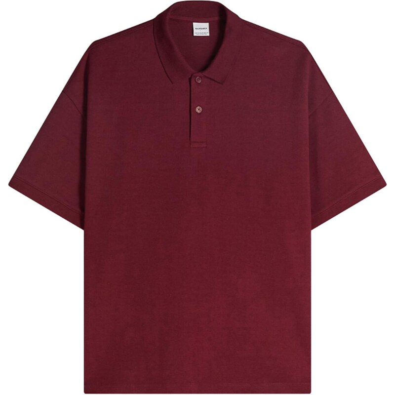 Bershka Tričko INTERLOCK burgundská červeň