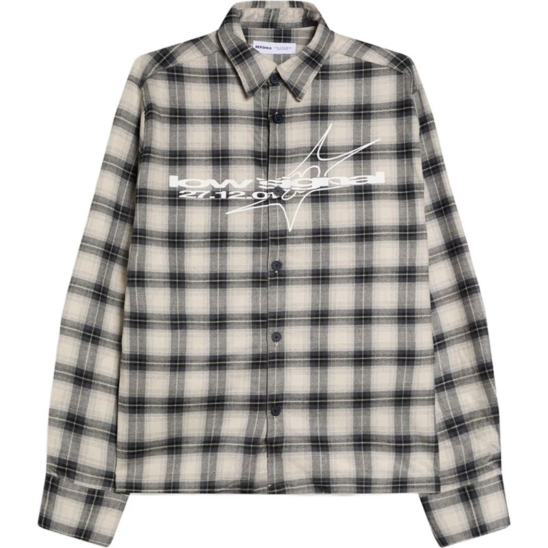 Bershka Košile šedá / čedičová šedá / černá / bílá