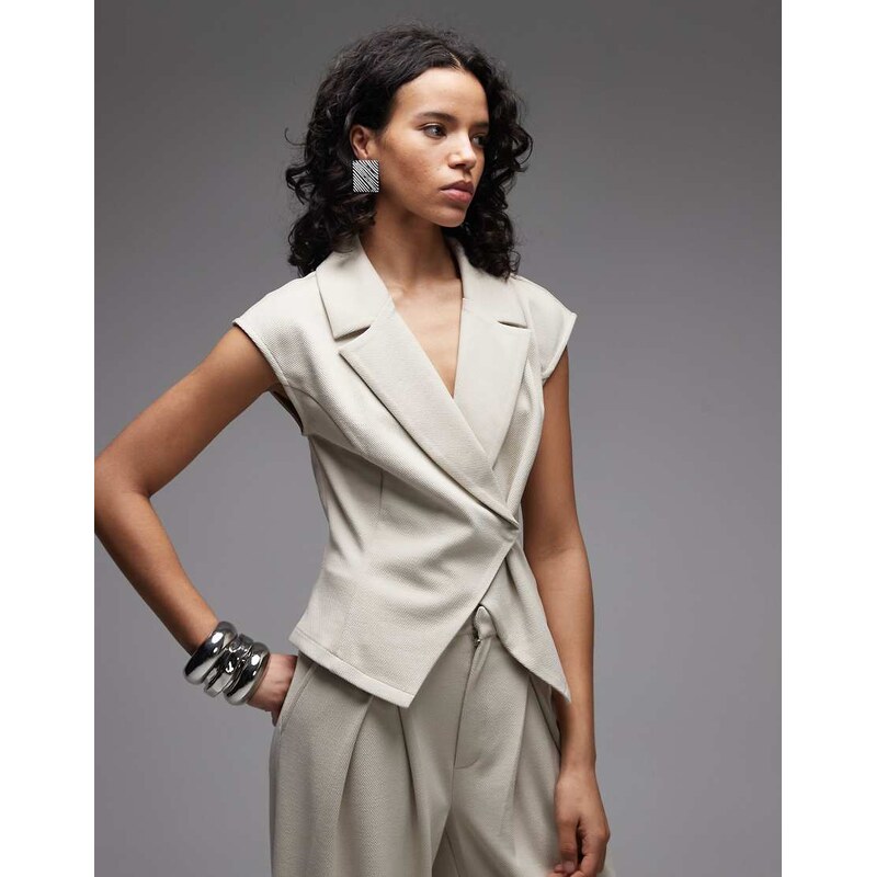 ASOS DESIGN co-ord jersey twill tailored waistcoat in stone