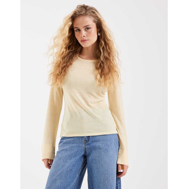 JJXX sheer knitted jumper in butter milk-Yellow 115521716