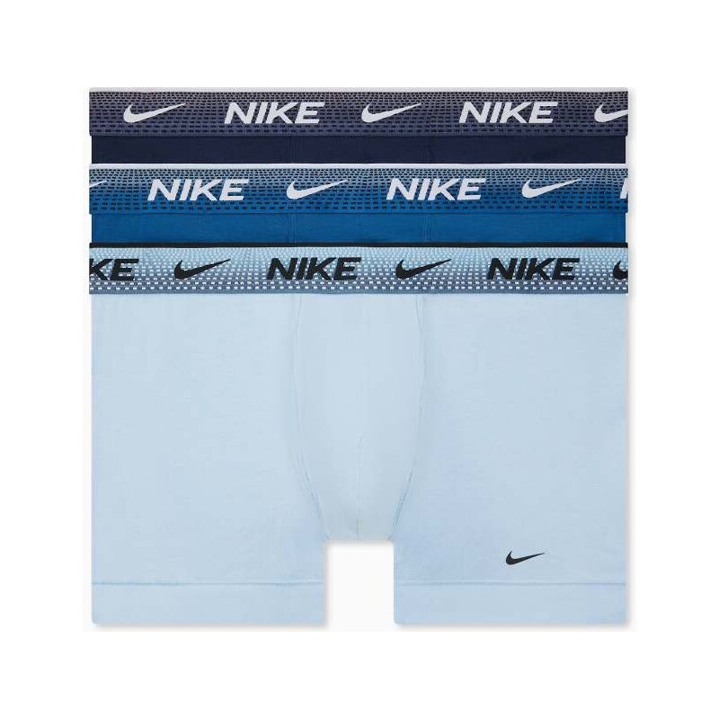Nike Essential cotton 3 pack trunks in blue shades with gradient