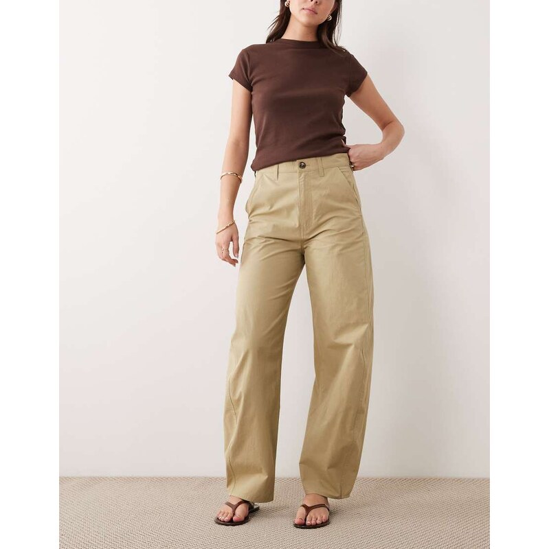 ARKET barrel shape light cotton trousers in beige-Black