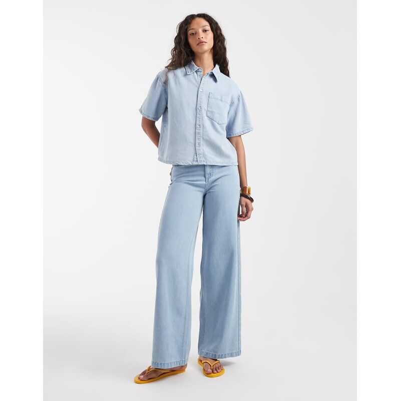 Pieces wide leg jeans co-ord in light blue wash