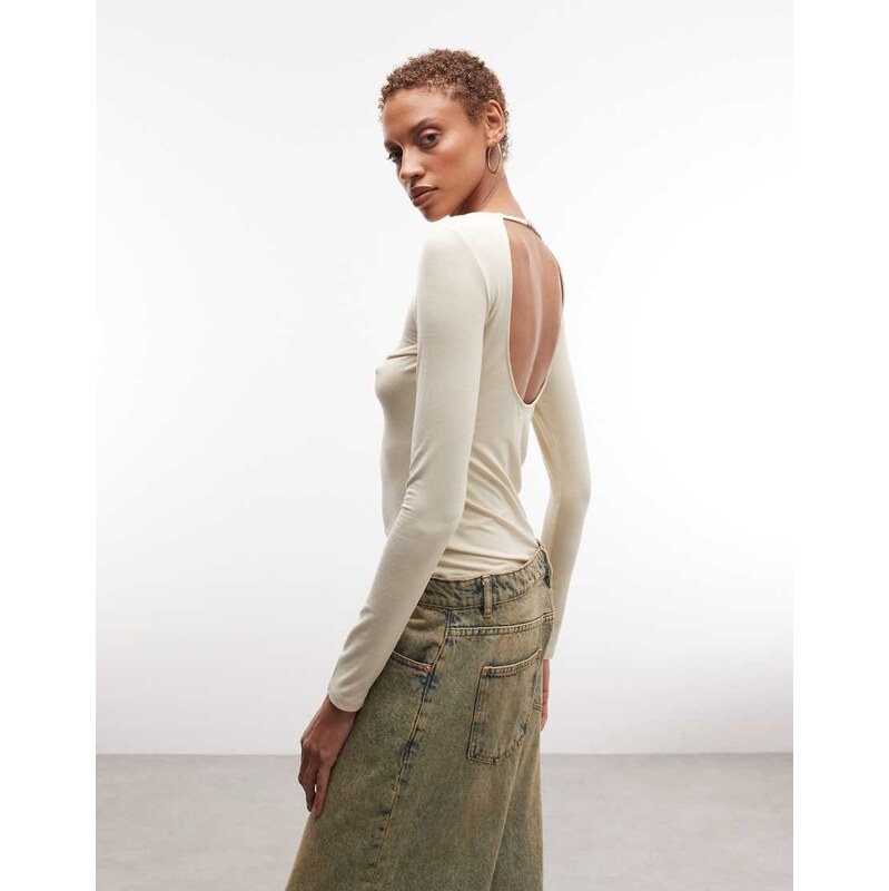 Weekday open back long sleeve top in butter yellow 115521694