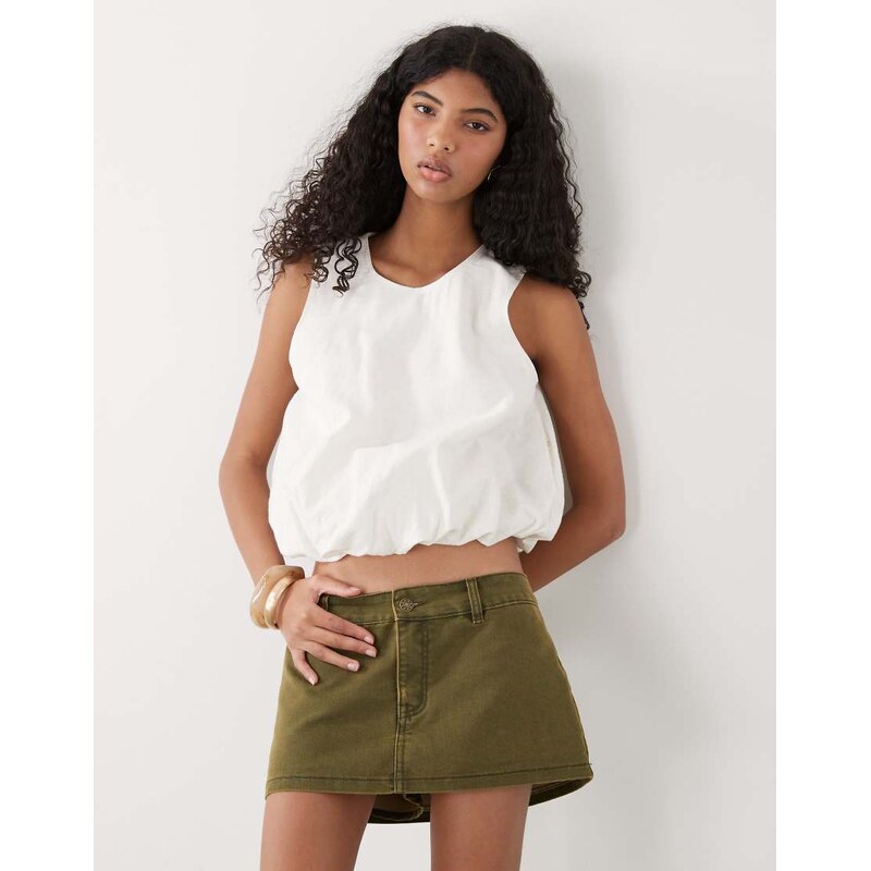 Monki linen blend bubble top in white - WHITE