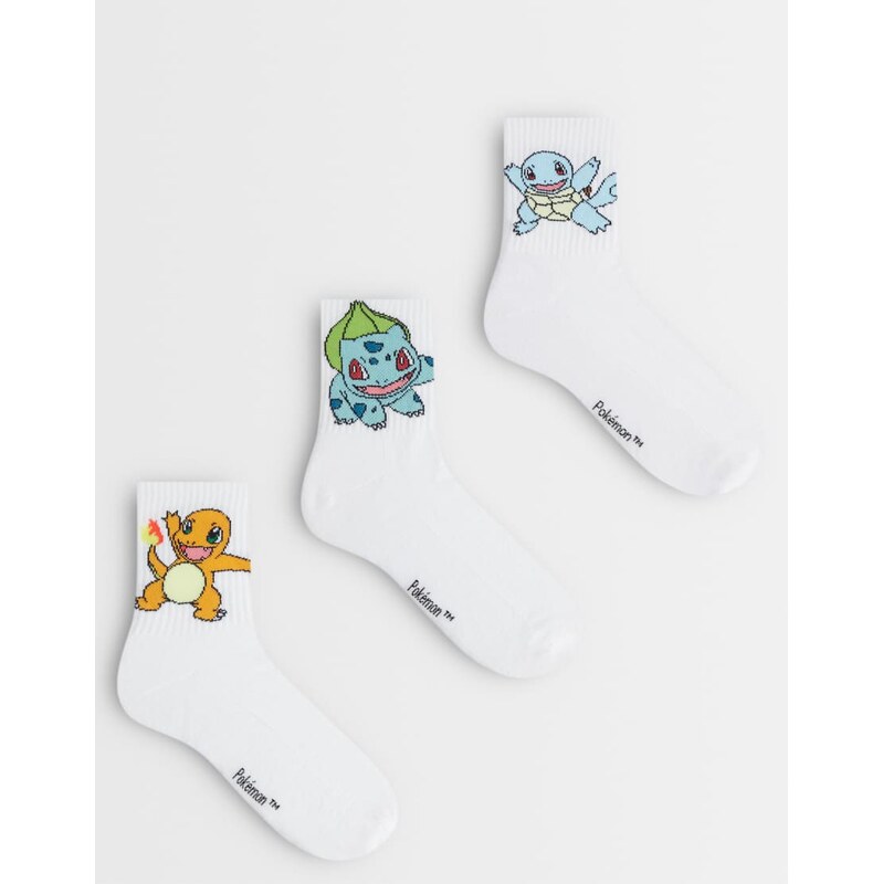 ASOS DESIGN 3 pack socks with Pokemon graphic in white 114385299