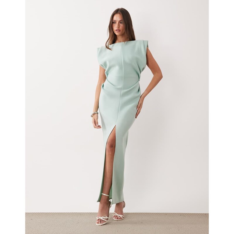 ASOS DESIGN ruched waist maxi dress with structured shoulder in