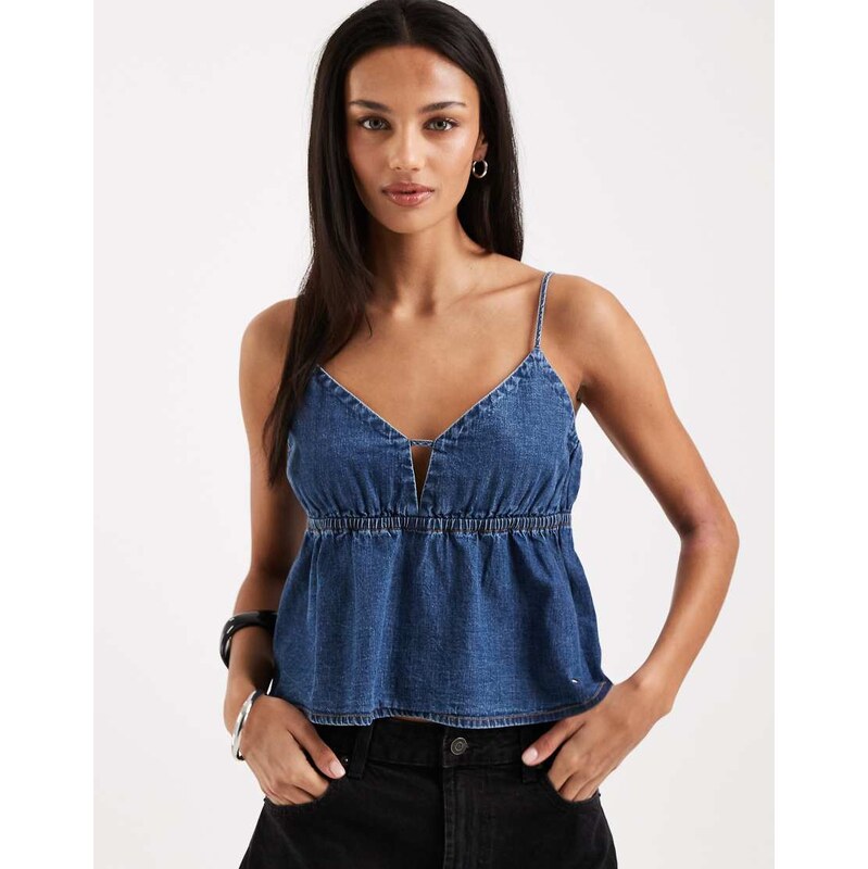 Tommy Jeans chambray strappy top in mid wash blue 115634229