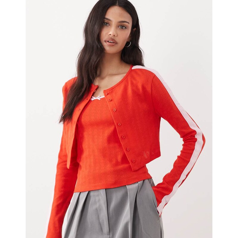 ASOS DESIGN cami pointelle top and cardigan set in red