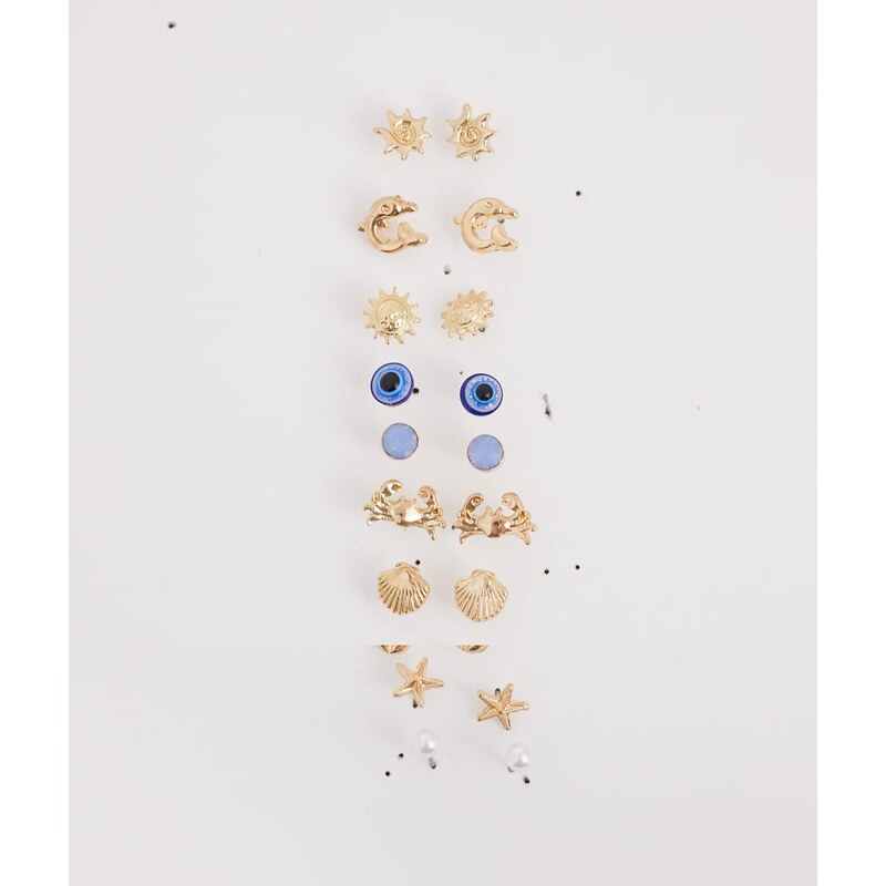 Accessorize pack of 10 vacation vibes stud earrings in gold