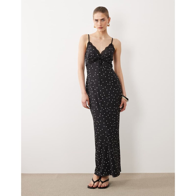 ASOS DESIGN lace detail polka dot mesh cami dress-Multi