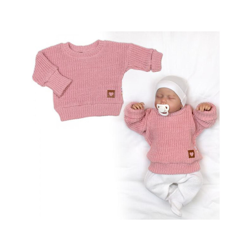 Baby Nellys Rostoucí oversize pletený svetřík pro miminko starorůžový 112631623