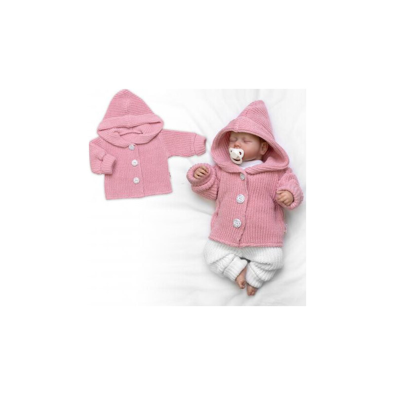 Baby Nellys Pletený svetřík s kapucí a knoflíčky Made with Love růžový 112631632