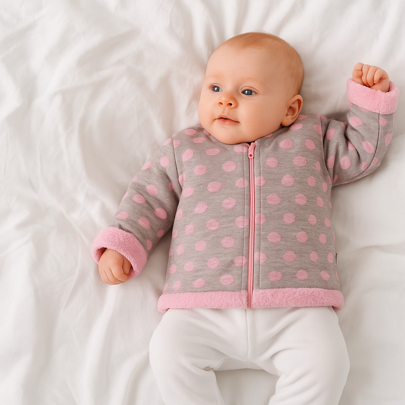 Baby Service Kabátek stojáček dvouvrstvý na zip Bubliny růžový